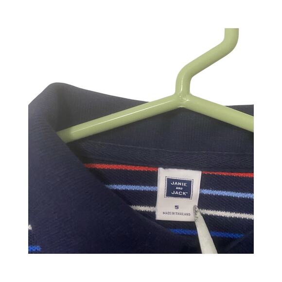 Janie & Jack Boys Striped Polo Shirt Size 5 Navy Multicolor Short Sleeve Preppy - Picture 3 of 4